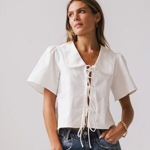bohme White Lace-Up Sailor Collar Top Size XS